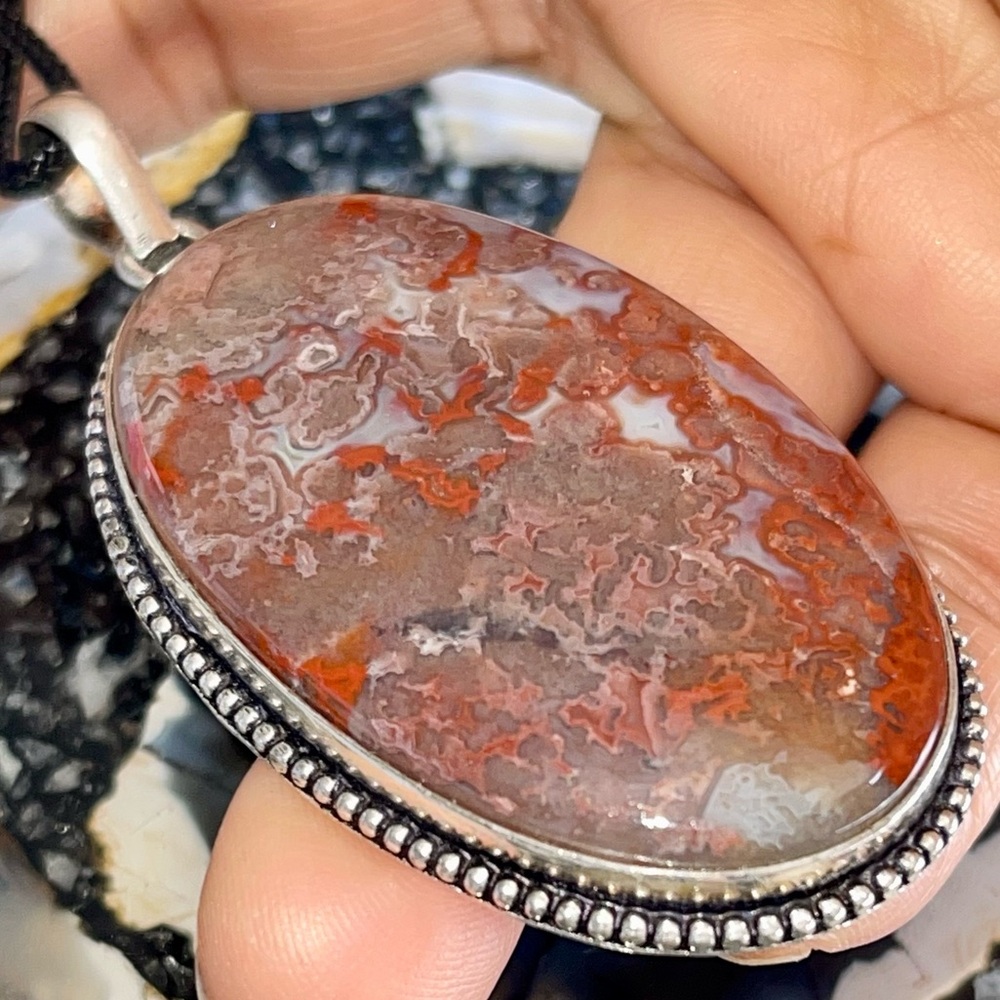 Large Mexican Crazy Lace Agate Pendant 2 1/2”